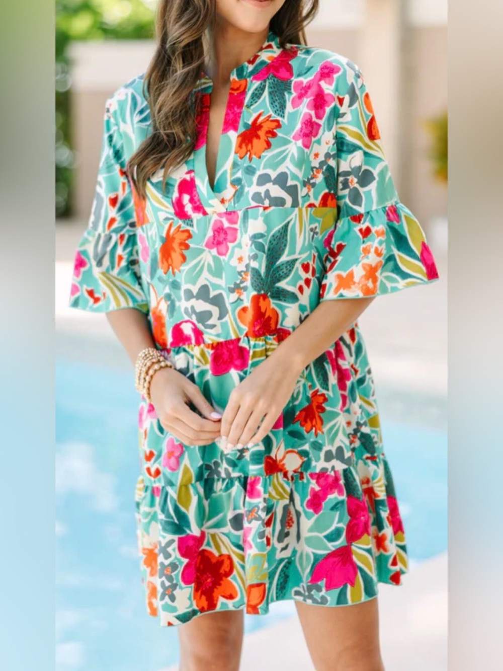 Shop the mint size small Floral Tiered Dress Teal & Pink